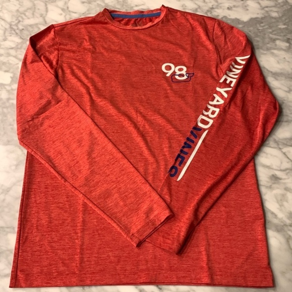 Vineyard Vines long sleeve harbor UPF performance tee size XS, red/white/navy